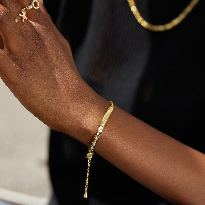 FRUMOS Dainty Layering Bracelets for Women 18 k Gold Plated Fashion Adjustable Chunky Cuban Paperclip Link Chain Bracelets Jewelry for Women Gift - Image 4